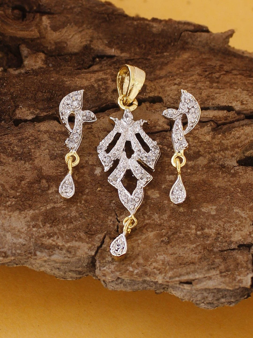 Avismaya Gold Plated With American Diamond Stone Pendant Set