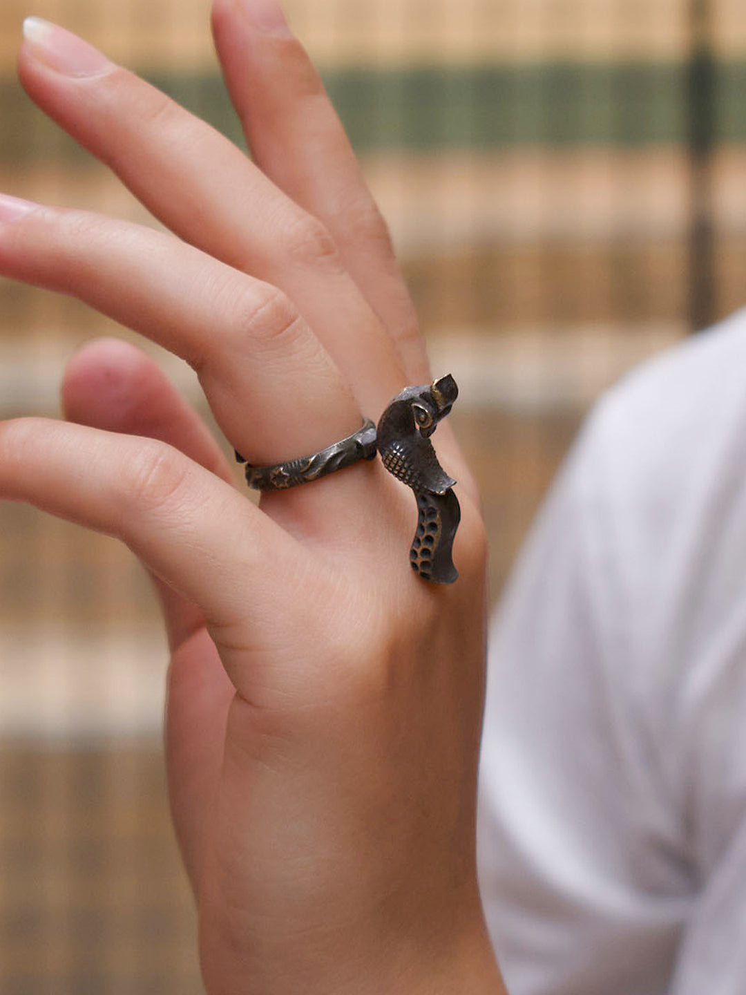 Antique Silver Plated Peacock Design Adjustable Finger Ring