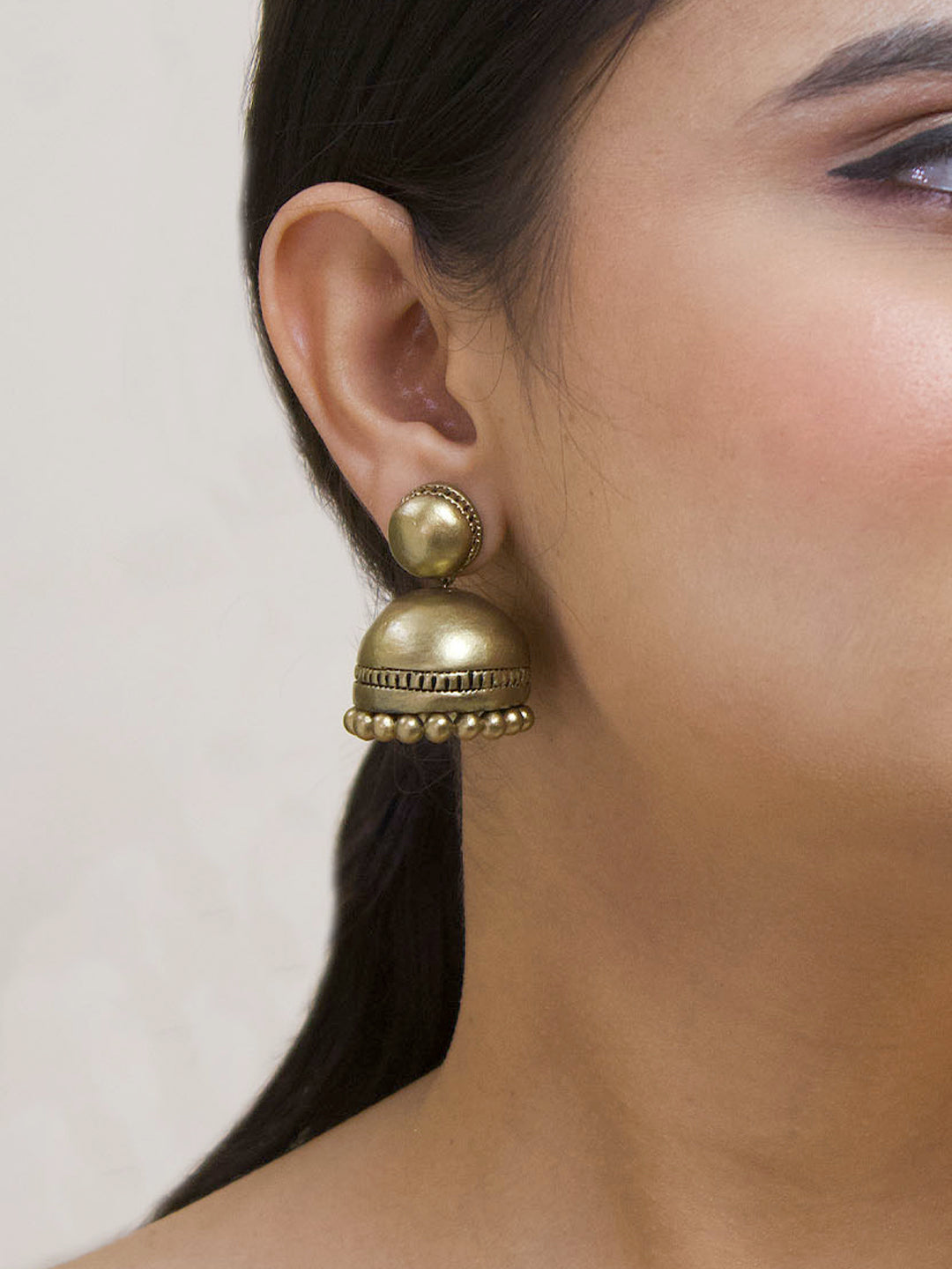 Anka Ruchi — Handmade Antique Gold Geometric Shape Terracotta Jhumka - Kantara