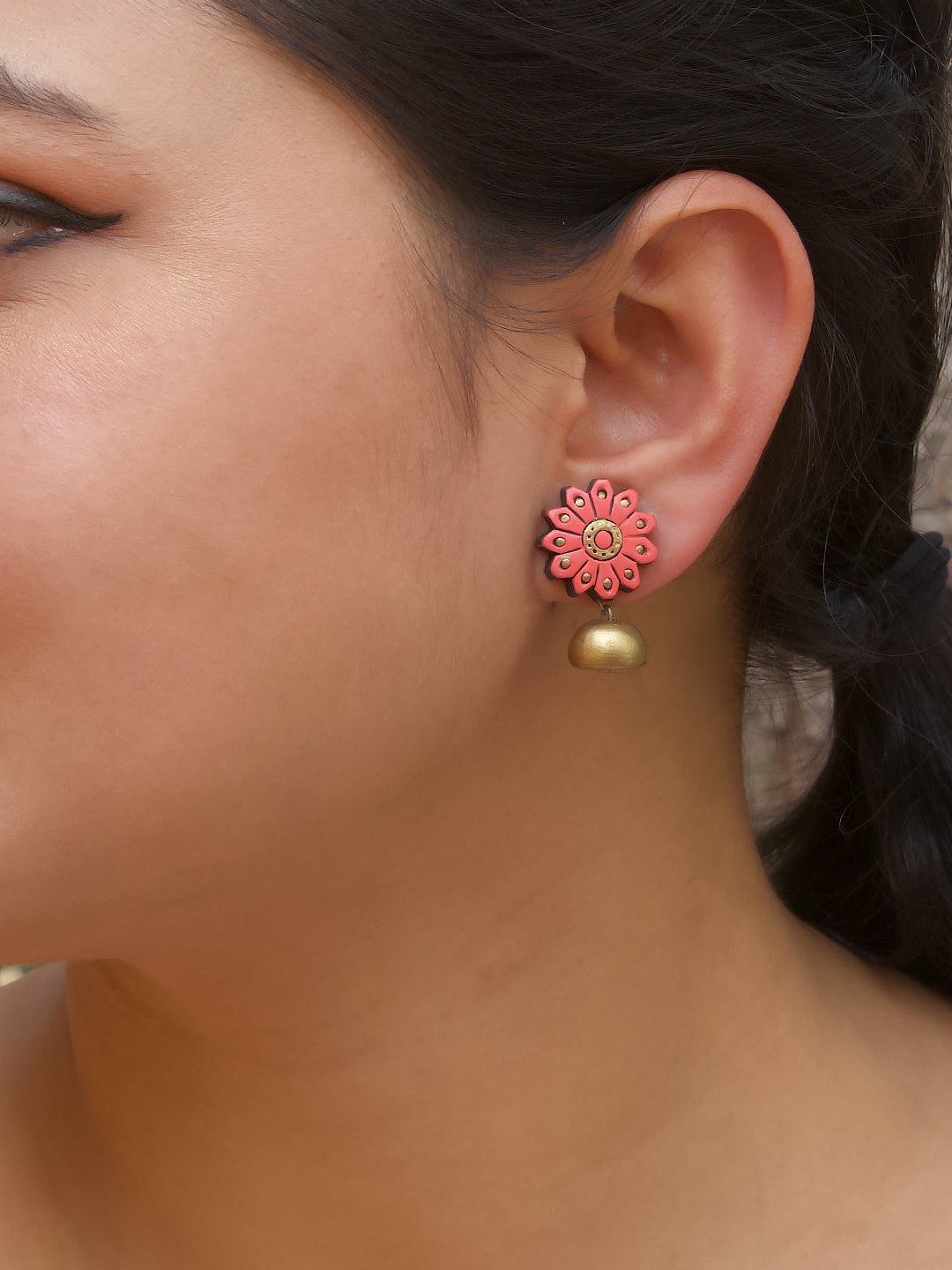 Flower Design Hand Painted Terracotta Earrings