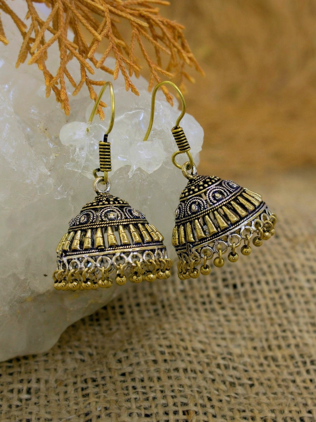 Traditional Dual Tone Floral Design Hook Jhumka