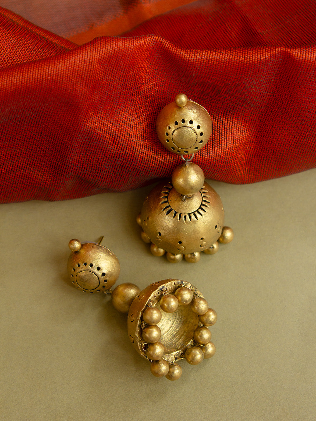 Mahashakti Vinayaka — Antique Gold Toned Ganesha And Durga Design Pendant Terracotta Medium Necklace Set