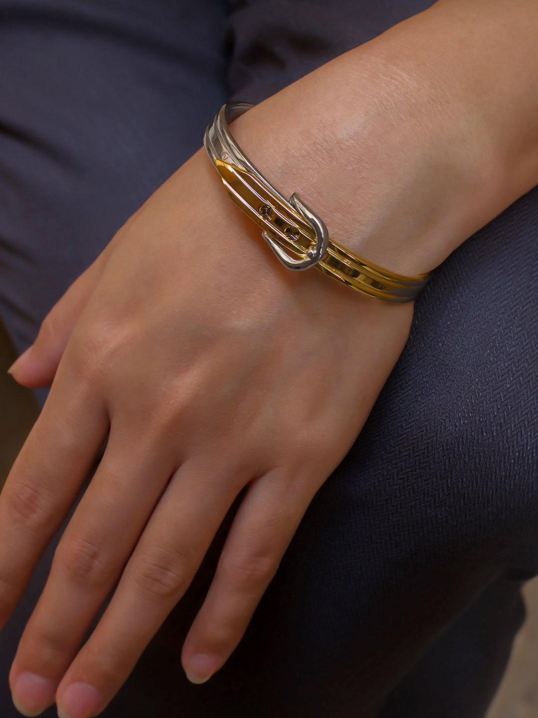 Dual Tone Belt Design Korean Bracelet