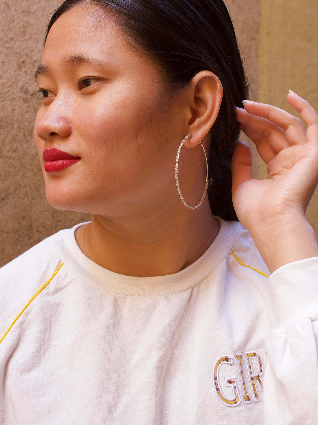 Silver Plated Round Design Hoop Earring