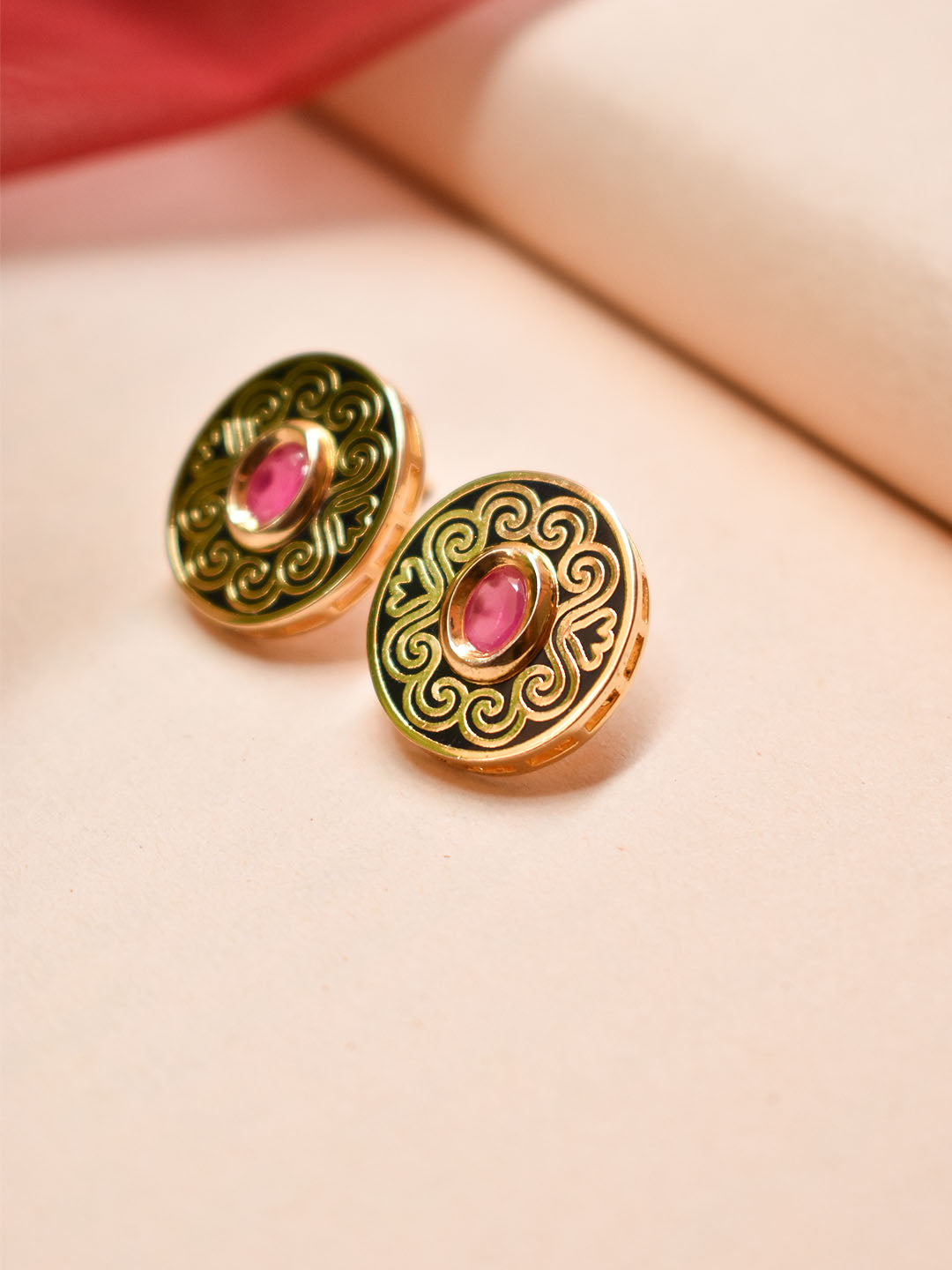 Gold Plated Circular Shape Geometric Design Stud Earring