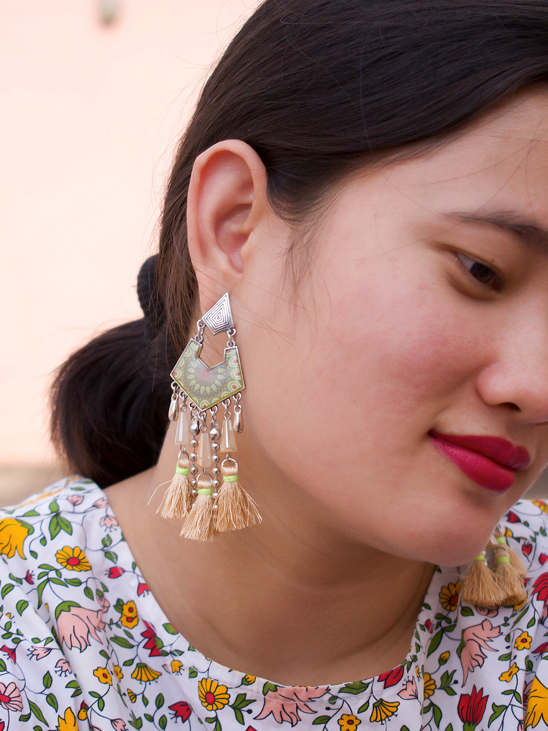 Brown Color Tassel With Enamel Paint Earring