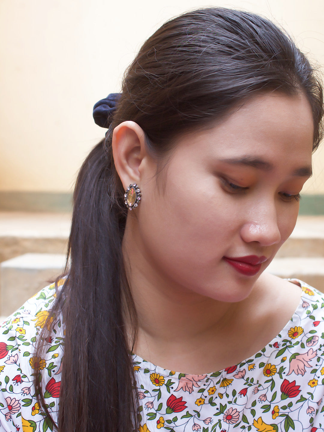 Eye Design  Gold Stud  With Stones Earring