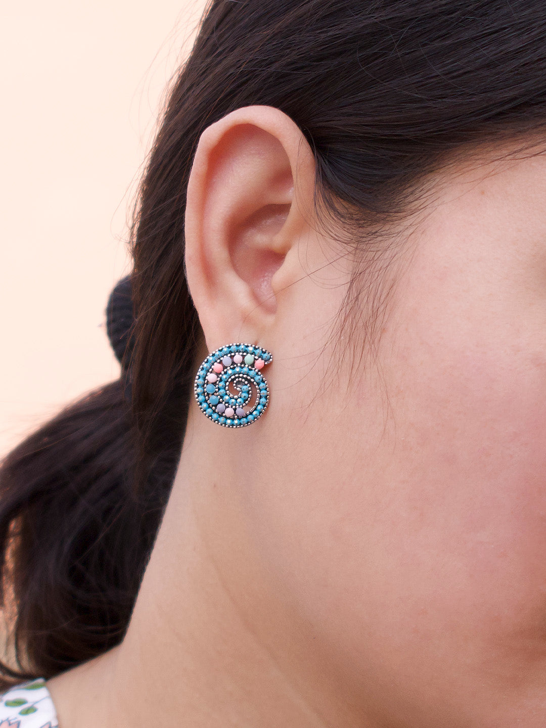 Spiral Design  Blue Stud  With Stones Earring
