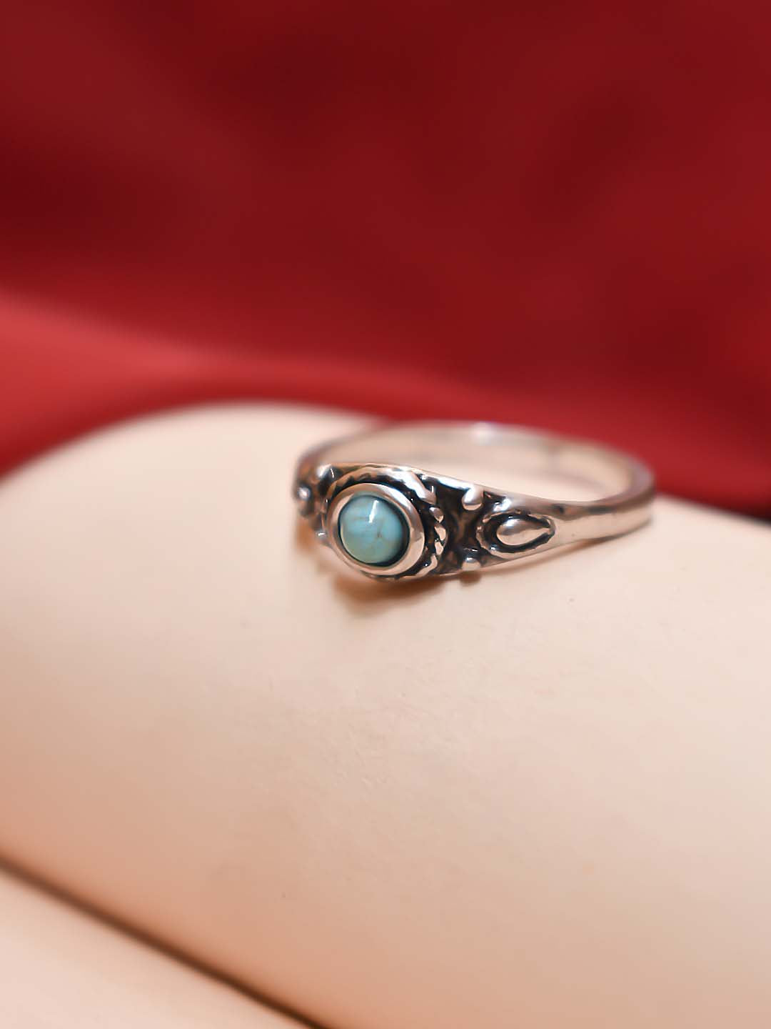 AANA Silver Plated Geometric Design Oxidised Finger Ring