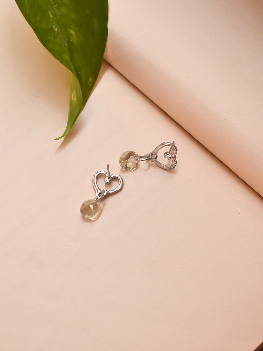 Silver Plated Heart Design Drop Earrings