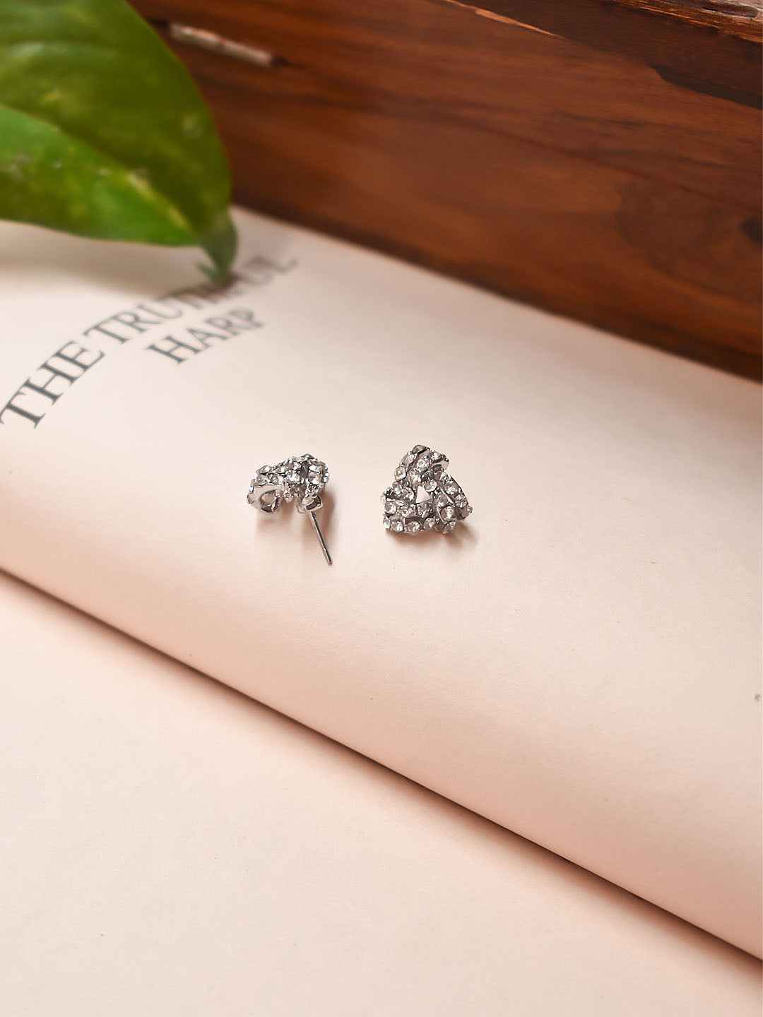 Silver Plated Geometric Design American Diamond Stones Stud Earrings