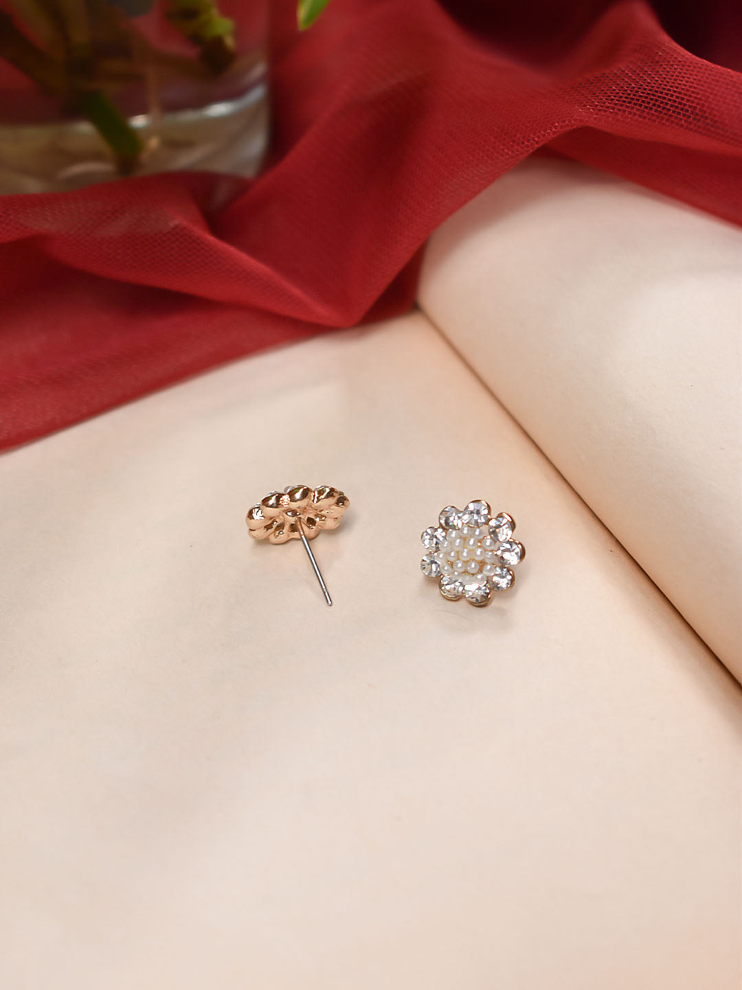 Gold Plated White Color Stones And Studded Pearls Stud Earring