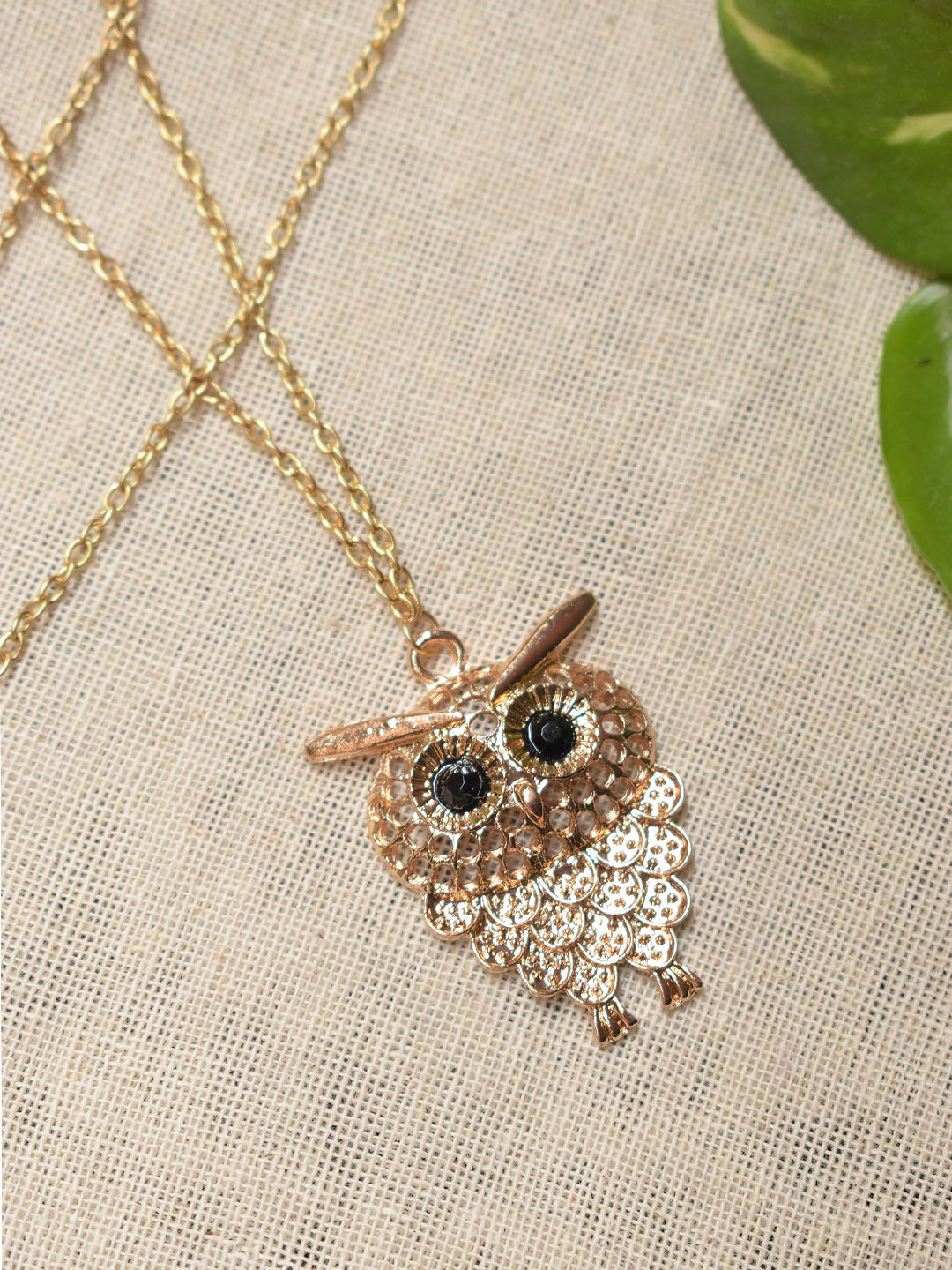 Rose Gold Plated Owl Design Pendant Long Chain