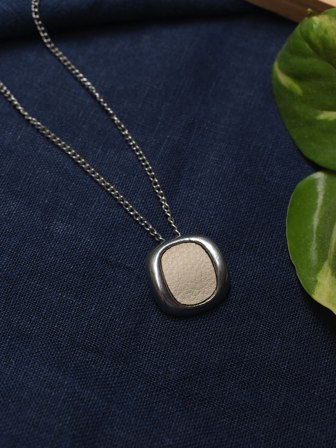 Silver Plated Square Design Pendant Long Chain