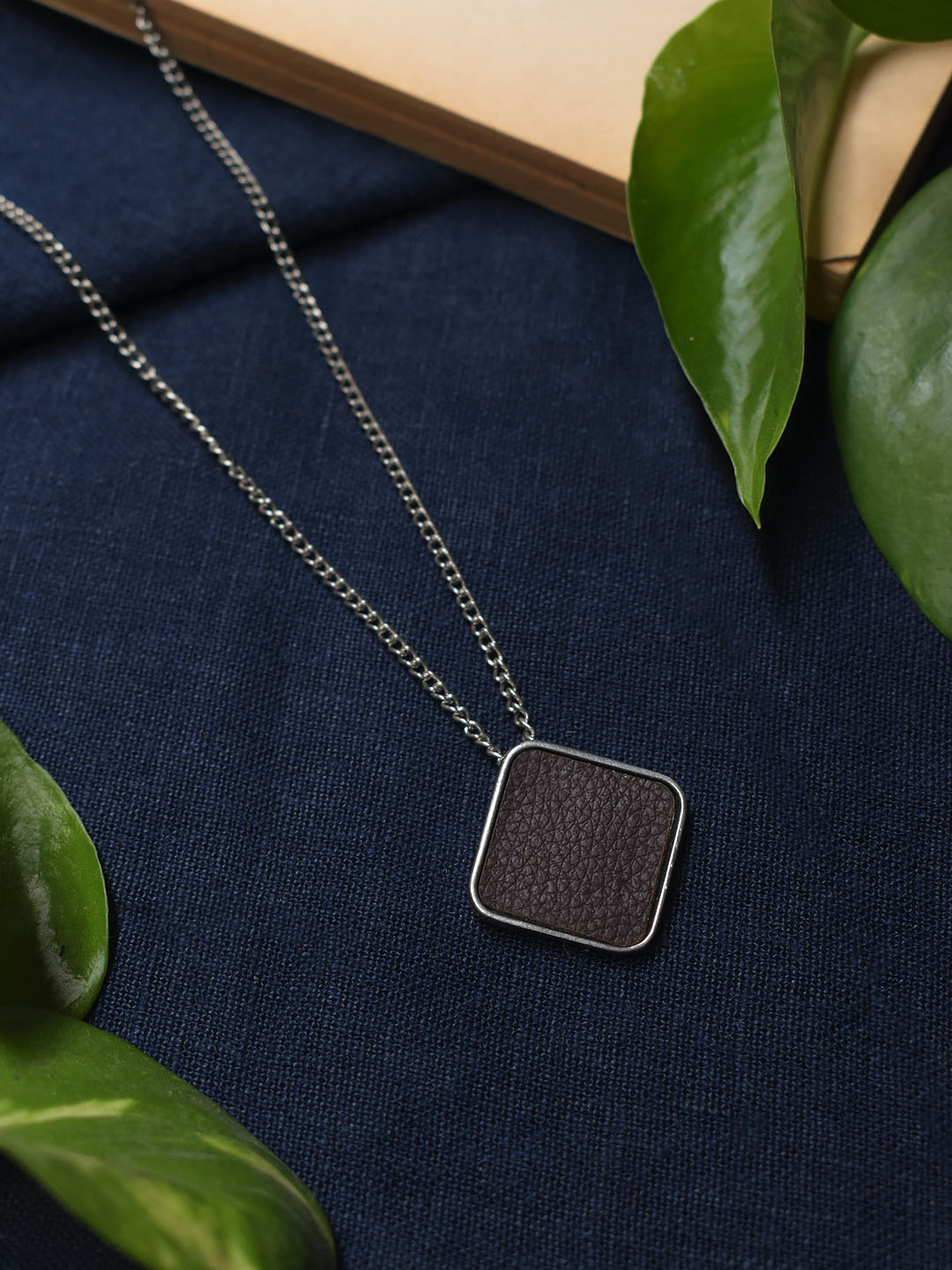 Silver Plated Rhombus Design Brown Color Pendant Long Chain