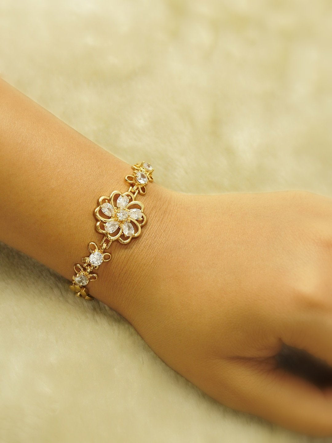 Avismaya Gold Plated White And Gold Color Geometric Design Bracelet for Women