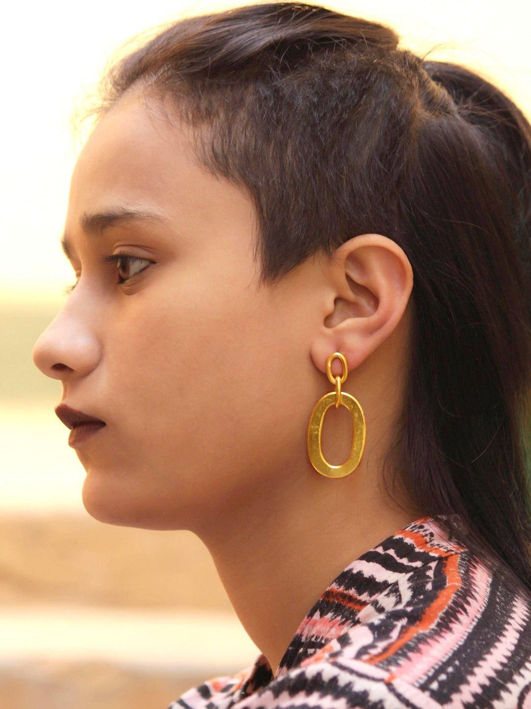 Avismaya Gold Plated Oval Design Dangler Earring