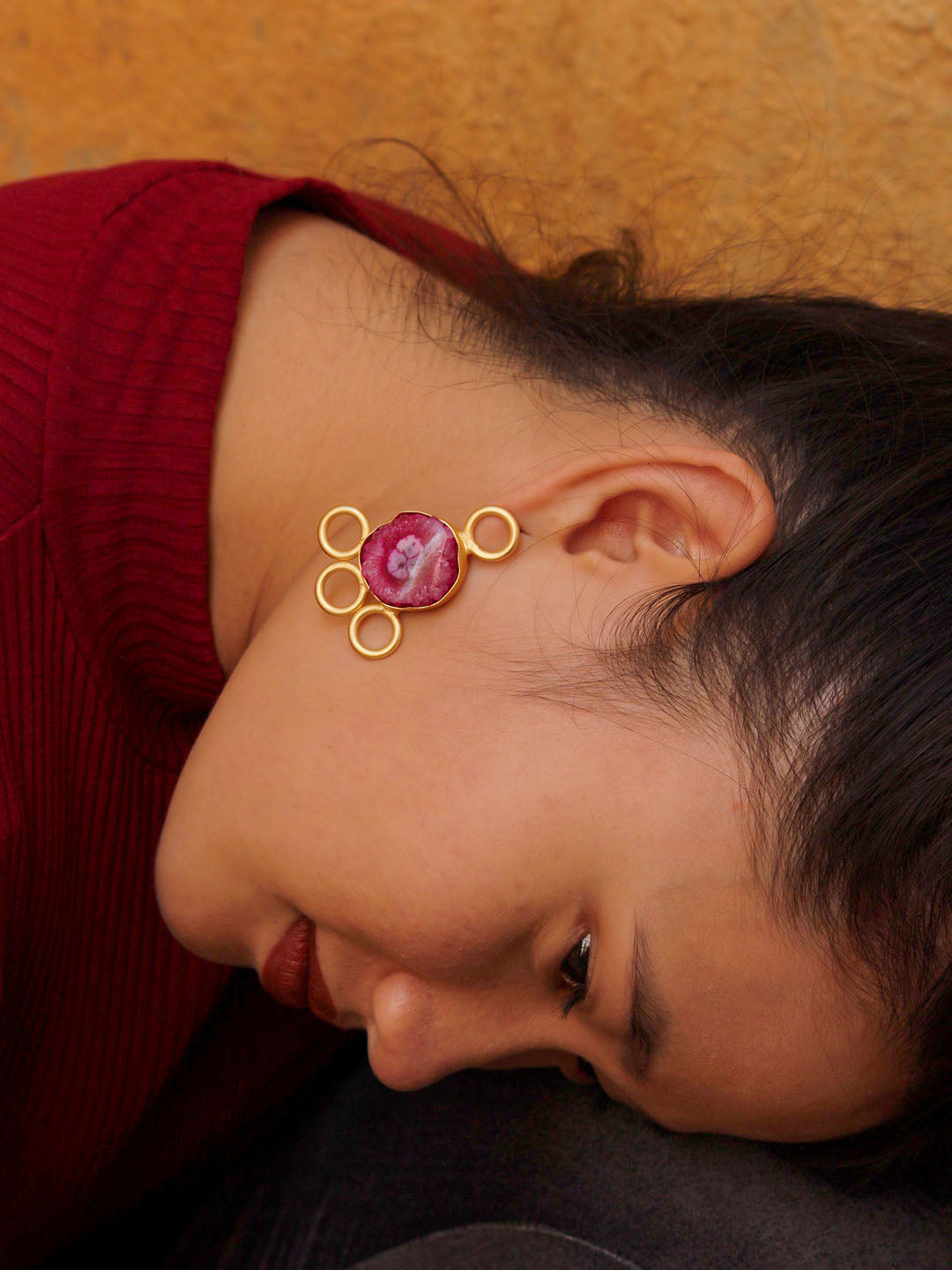 Avismaya Gold Plated Semi-precious Solar Druzy Stone Designer Earrings