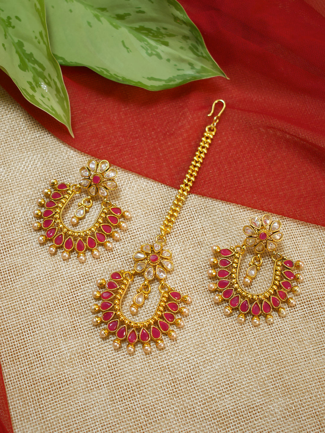 Flower Design Copper Earring and Maang Tikka