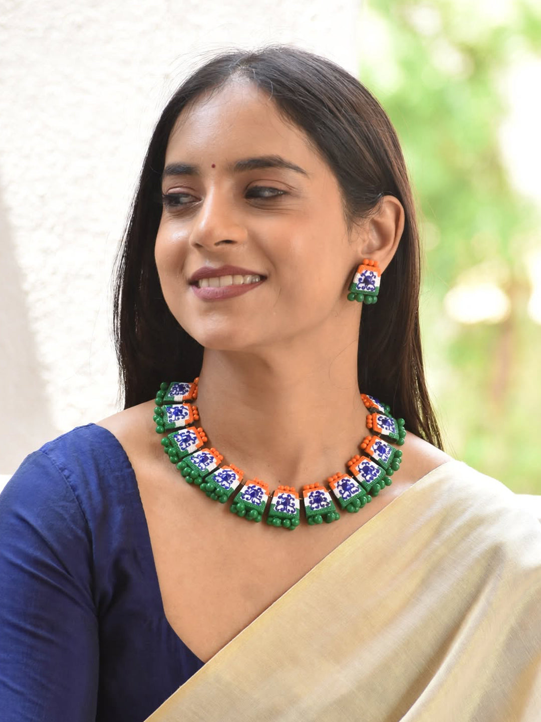 Mandala Design Hand Painted Finish Terracotta Jewellery Set in India celebration colors Independence Day Special
