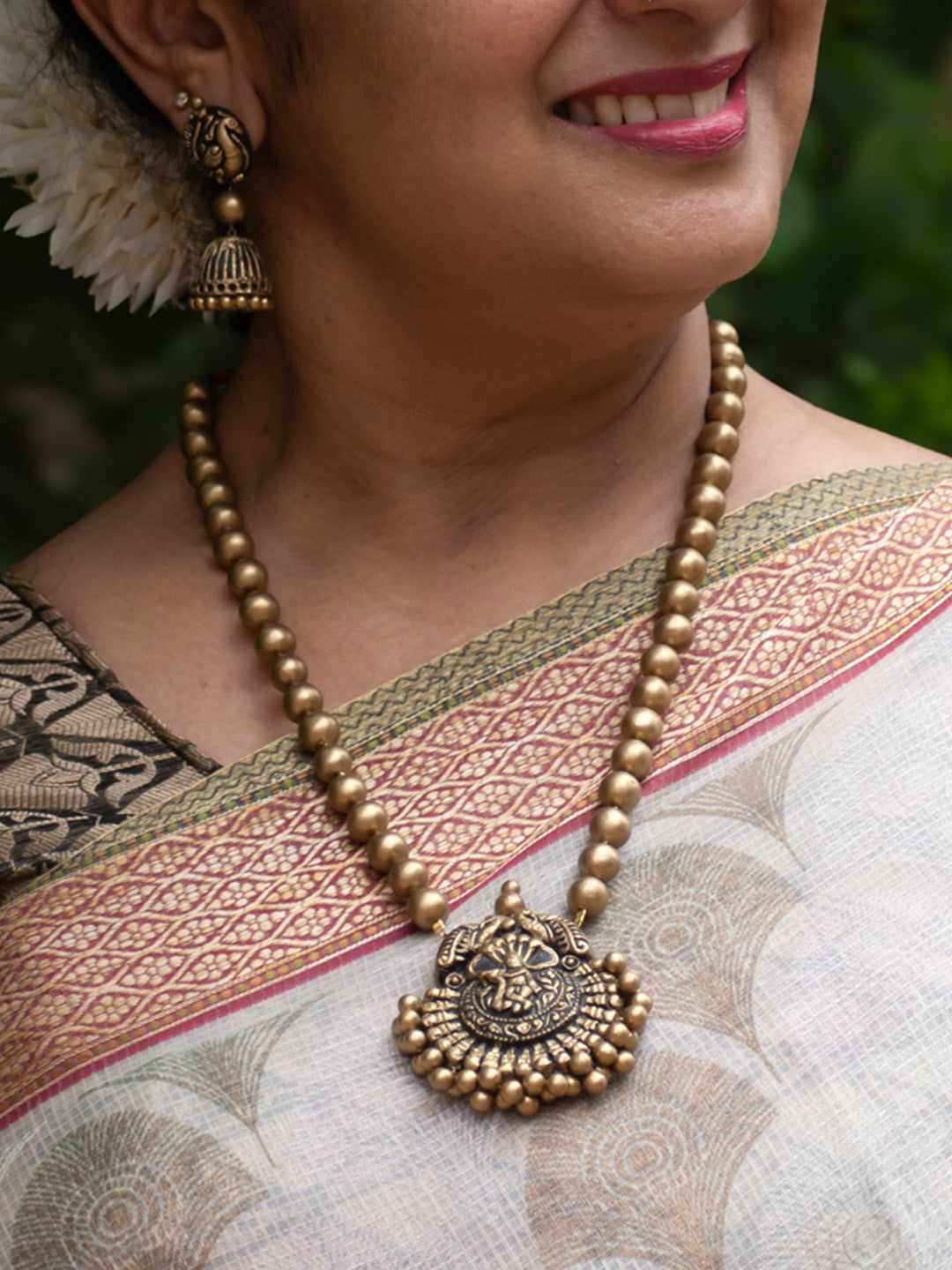 Antique Gold Gopalkrishna Mala Design Handmade Terracotta Necklace Set