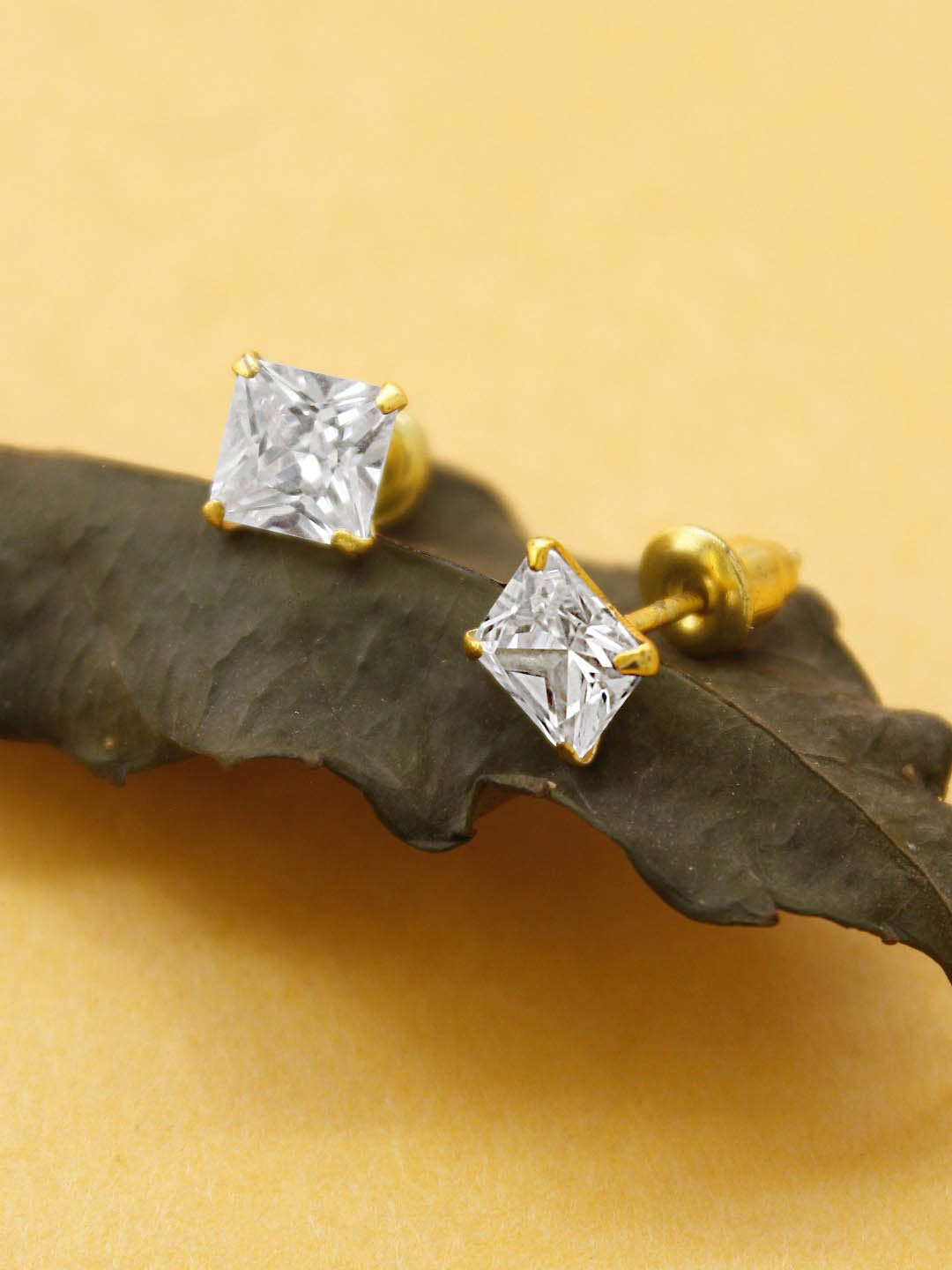 Avismaya Gold Tone With American Diamond Stone Stud Earring
