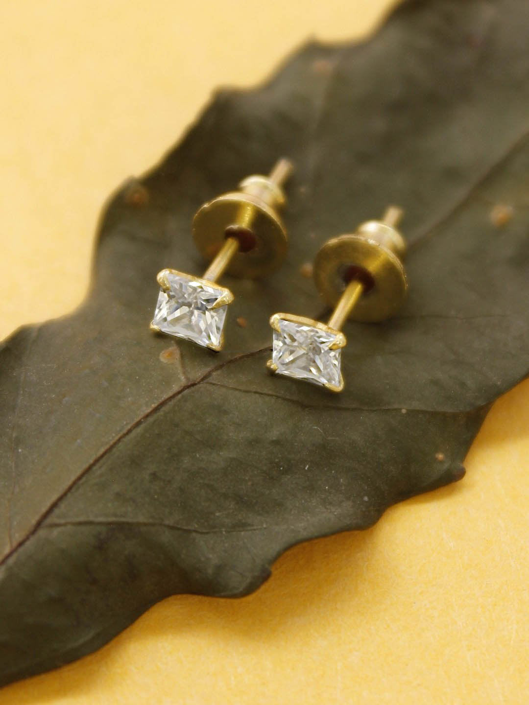 Avismaya Gold Tone With American Diamond Stone Stud Earring