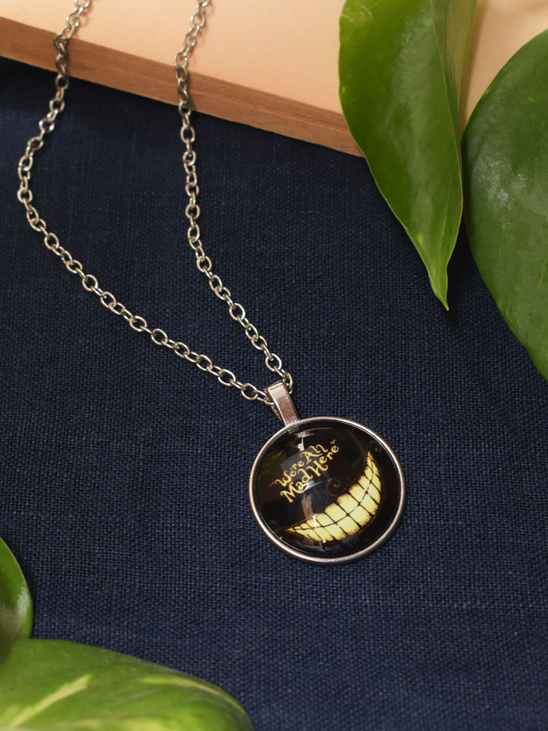 Silver Plated Black Color Smiley Design Pendant Long Chain