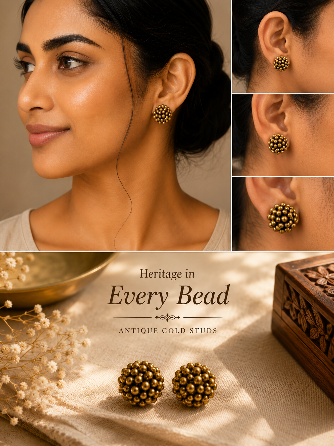 Kanika Studs - Handmade Terracotta Small Beads Round Design Stud Earrings