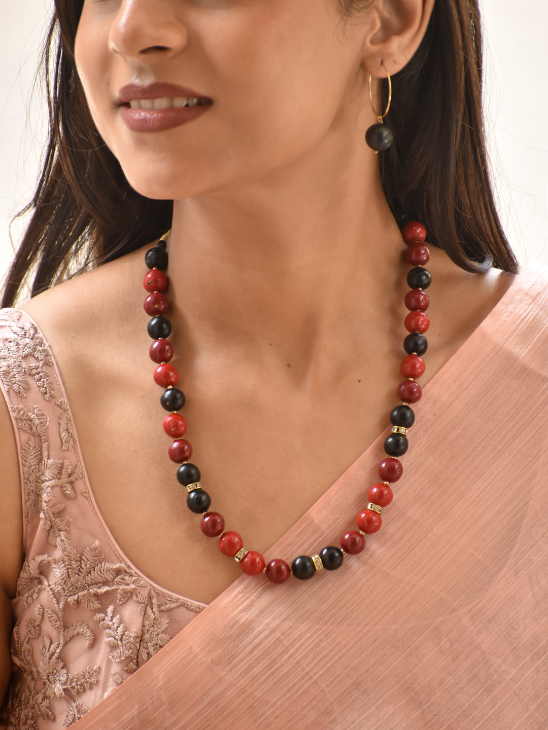 Black and Maroon Beaded Handmade Terracotta Necklace Set