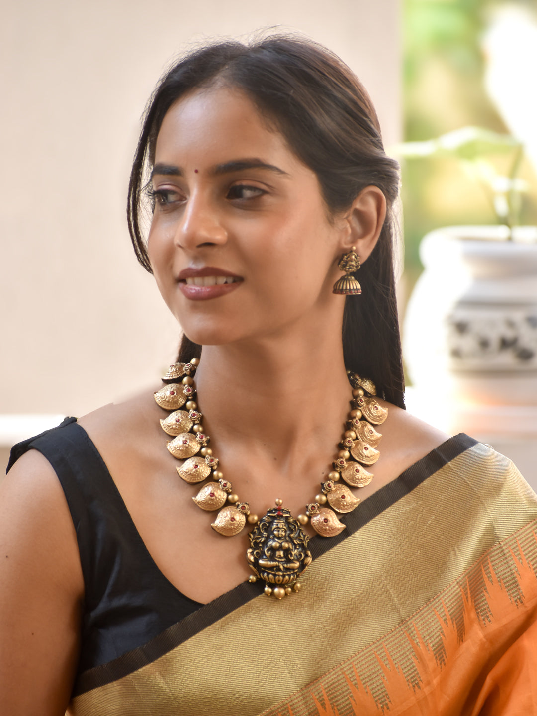 Lakshmi Antique Gold Temple Terracotta Necklace Set