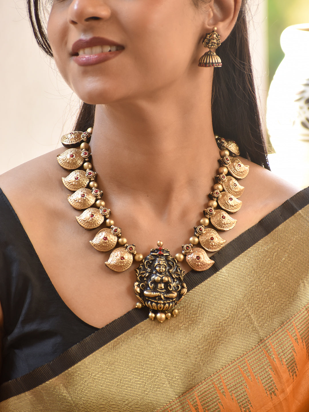 Lakshmi Antique Gold Temple Terracotta Necklace Set