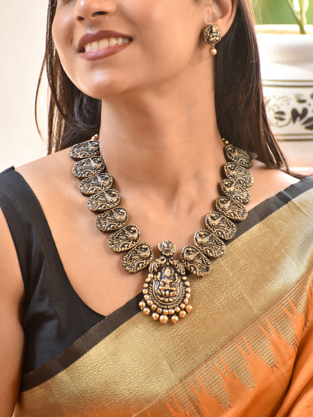 Antique Lakshmi Coin Design Terracotta Necklace Set
