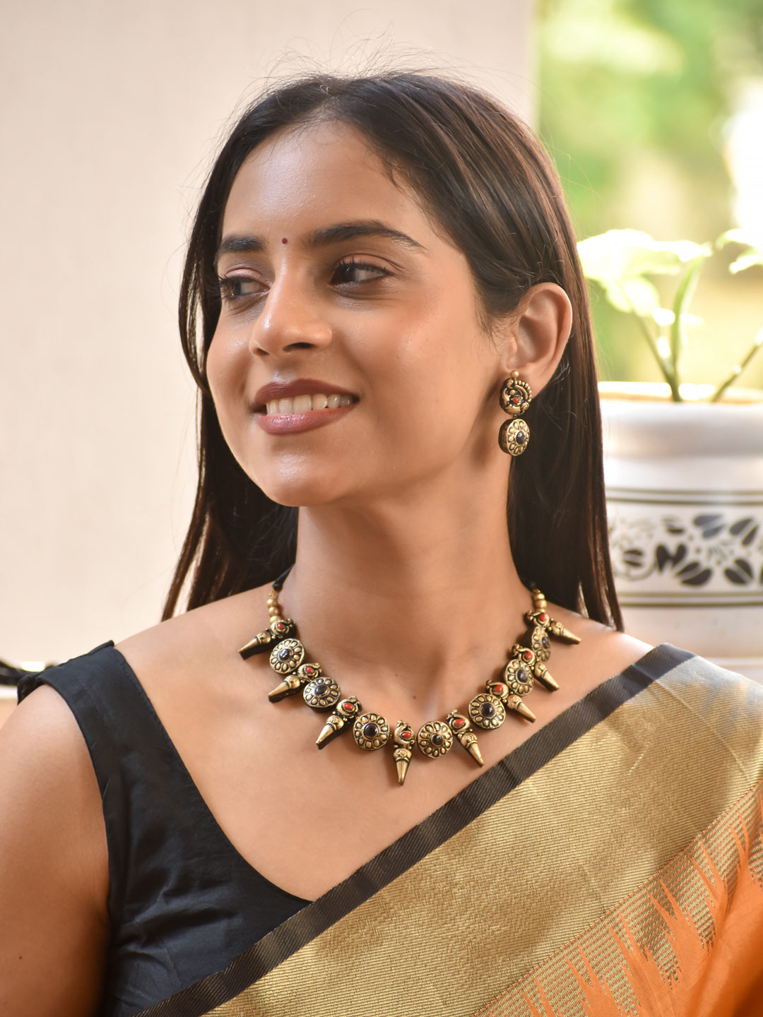 Tribal Antique Disc & Spike Design Terracotta Necklace Set