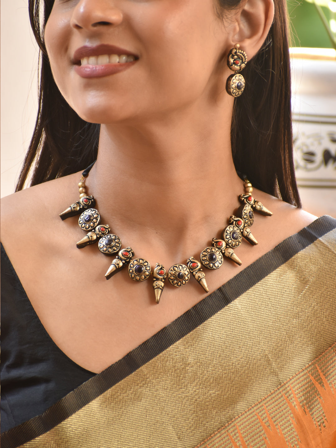 Tribal Antique Disc & Spike Design Terracotta Necklace Set