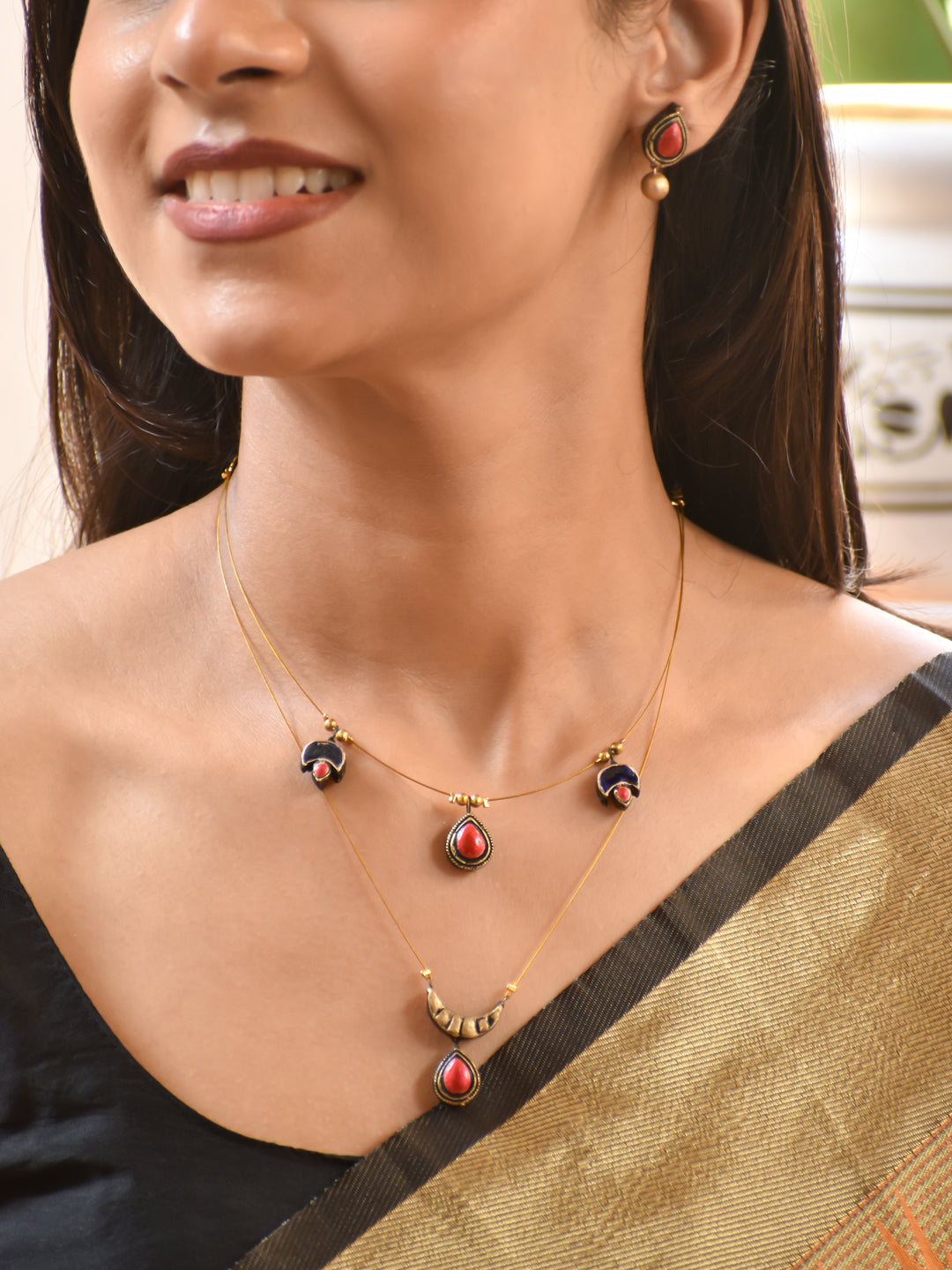 Minimal Ruby Dual Layer Design Terracotta Necklace Set