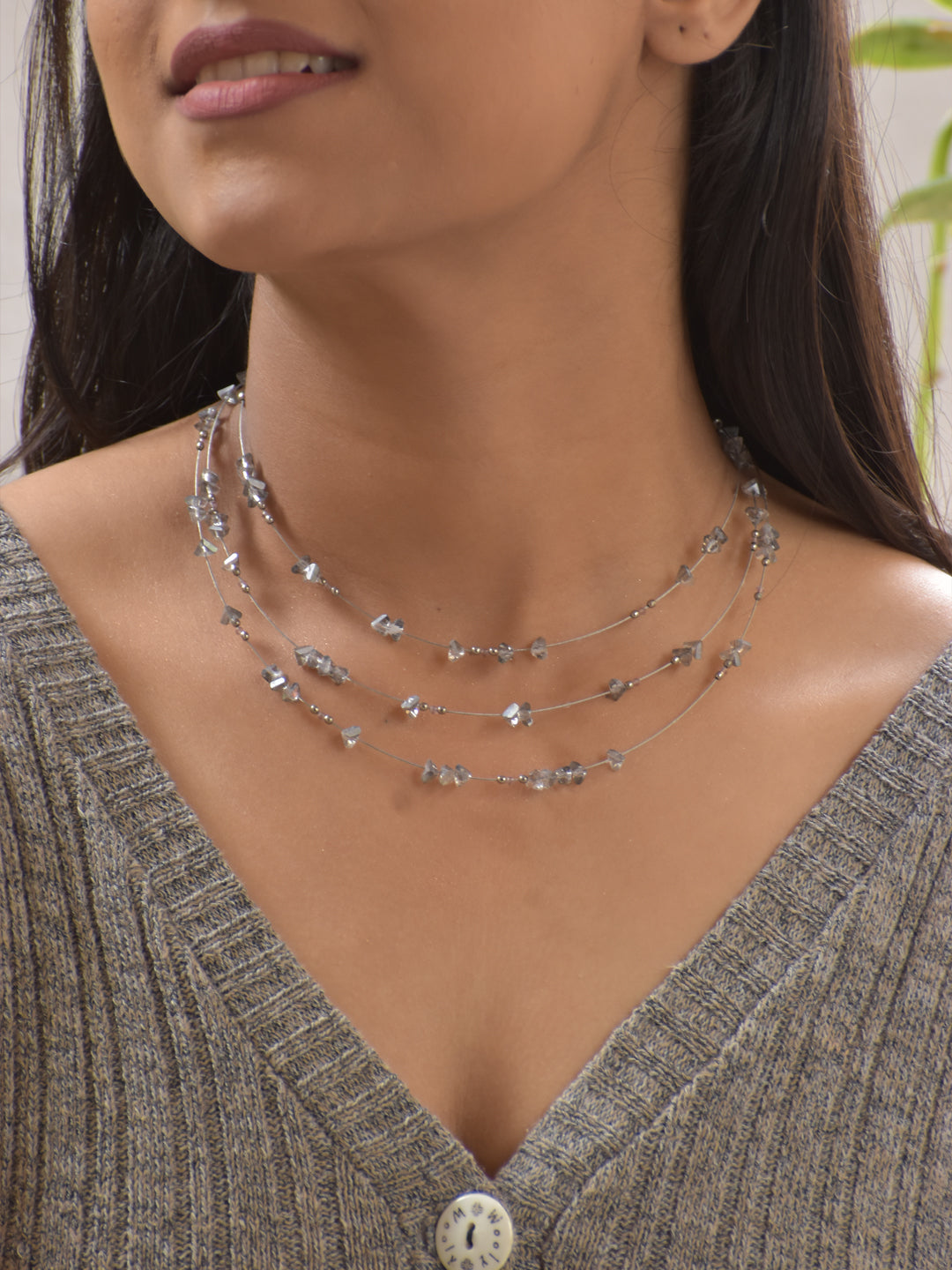 Aurelia – Multi-Layer Smoky Grey Agate Gemstone Necklace with German Silver Accents