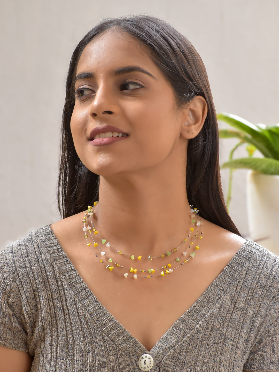 AuroraMist – Multi-Color Agate Stone Multi-Layer Necklace with German Silver Accents