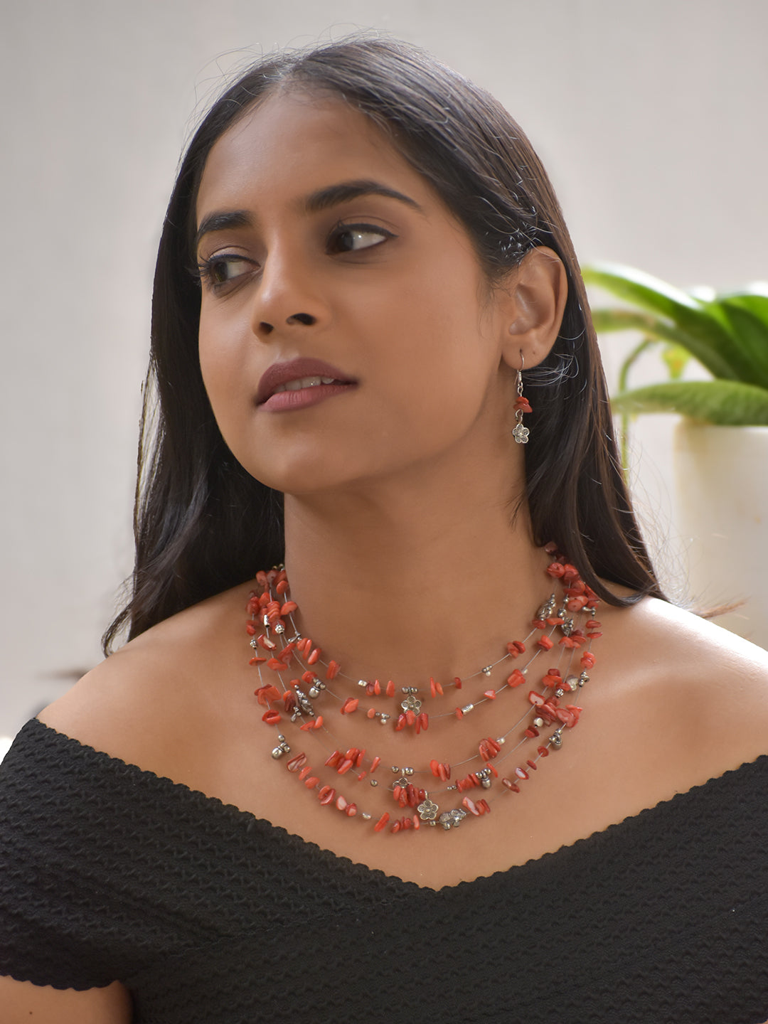Solevia – Multi-Layer Orange Agate Necklace with German Silver Motifs
