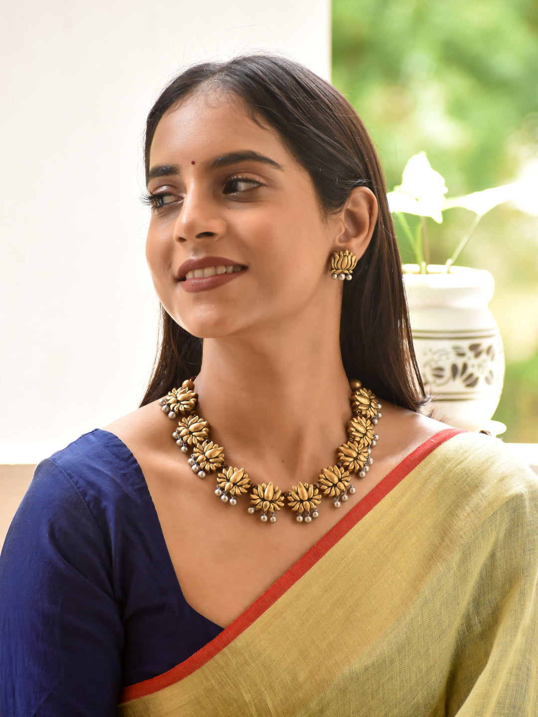 Vandana - reverence Lotus Pearl Antique Necklace Set