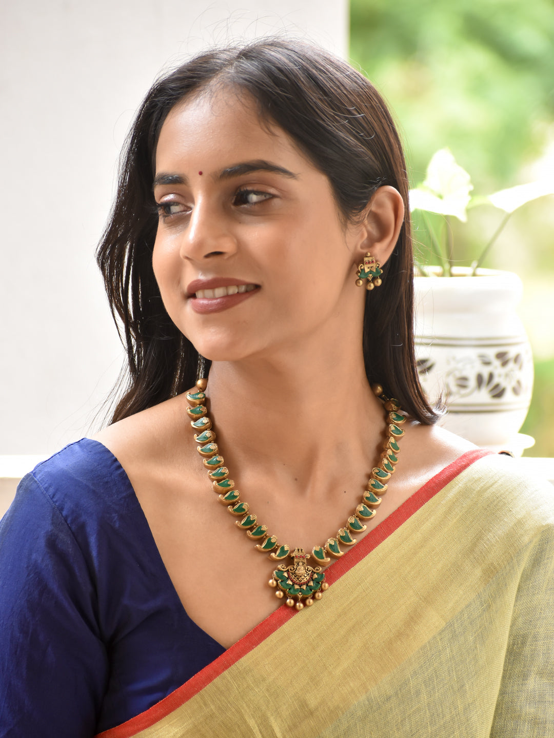 Anjali - offering Emerald Lakshmi Temple Necklace Set