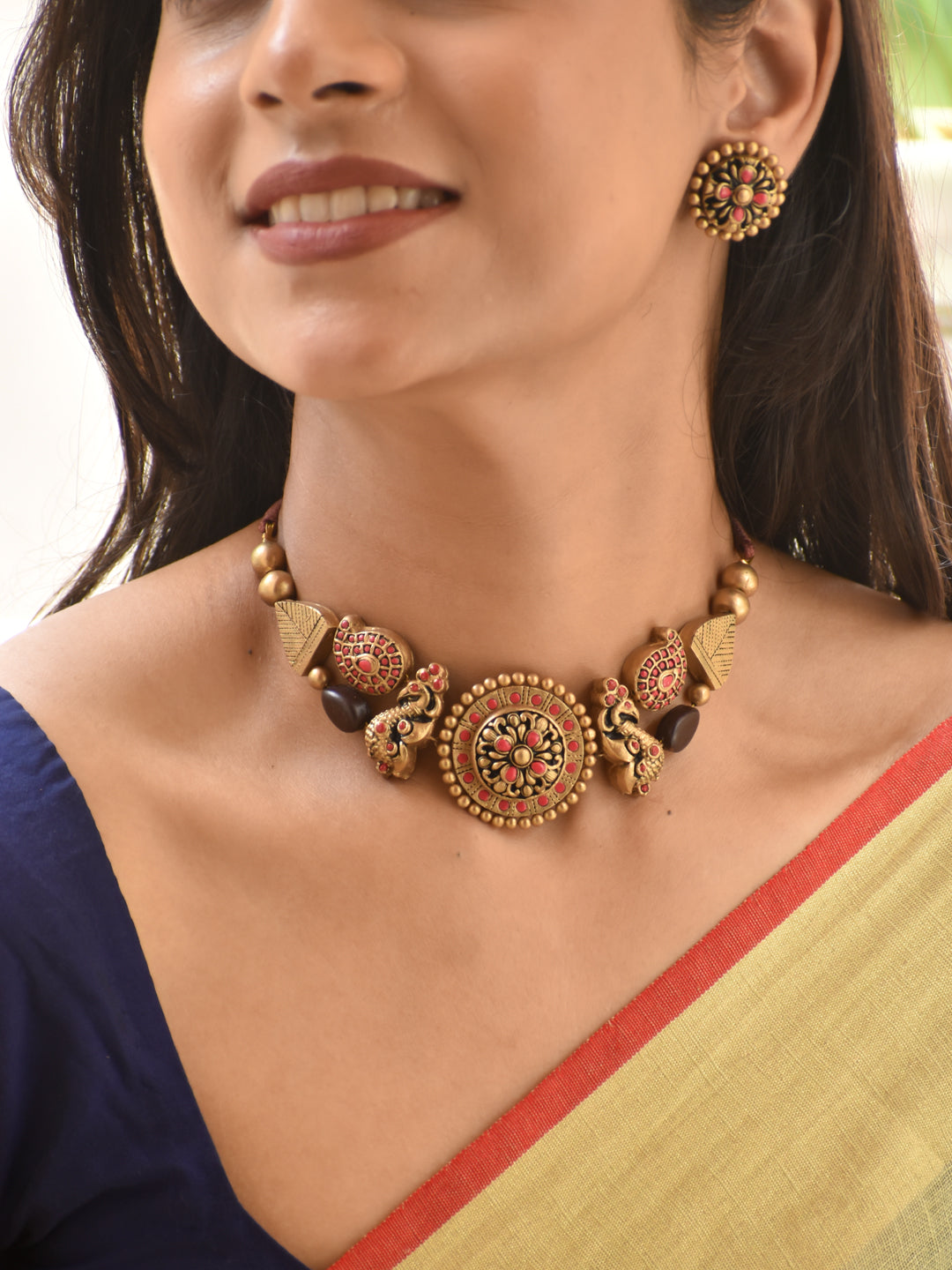 Nitya - eternal Royal Floral Antique Choker Necklace Set