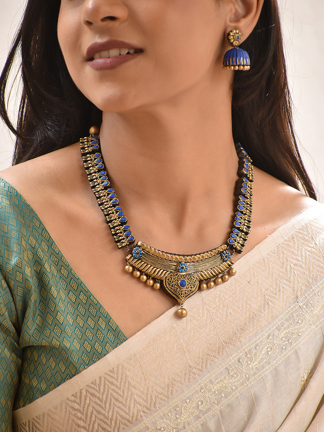 Neelambari — Layered Statement Necklace Set in Black & Royal Blue