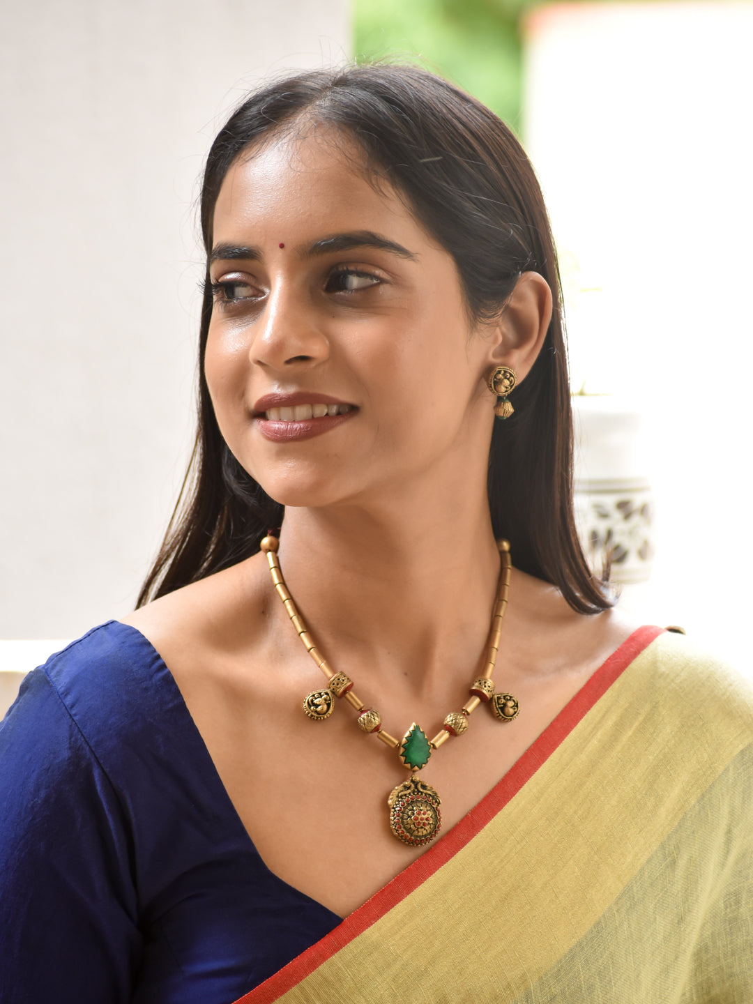 Shakti - divine power Temple Peacock Long Handmade Terracotta Necklace Set