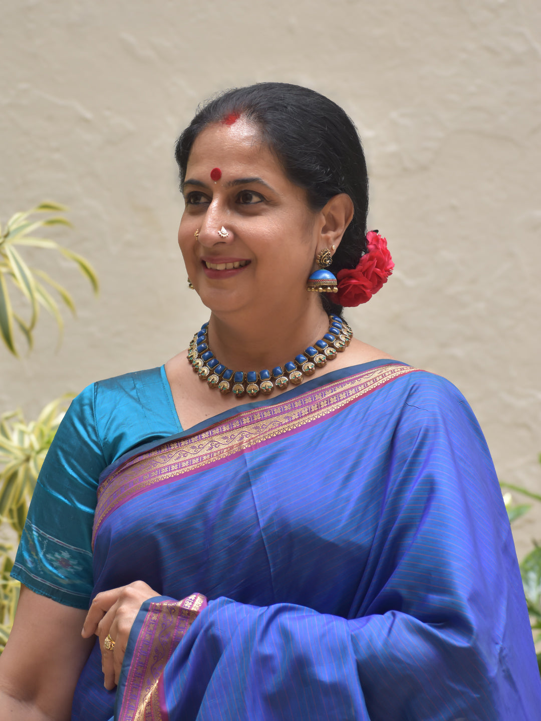 Neelmayura - Handcrafted Terracotta Peacock Necklace Set with Blue Stones and Hand-Painted Accents and Matching Earrings