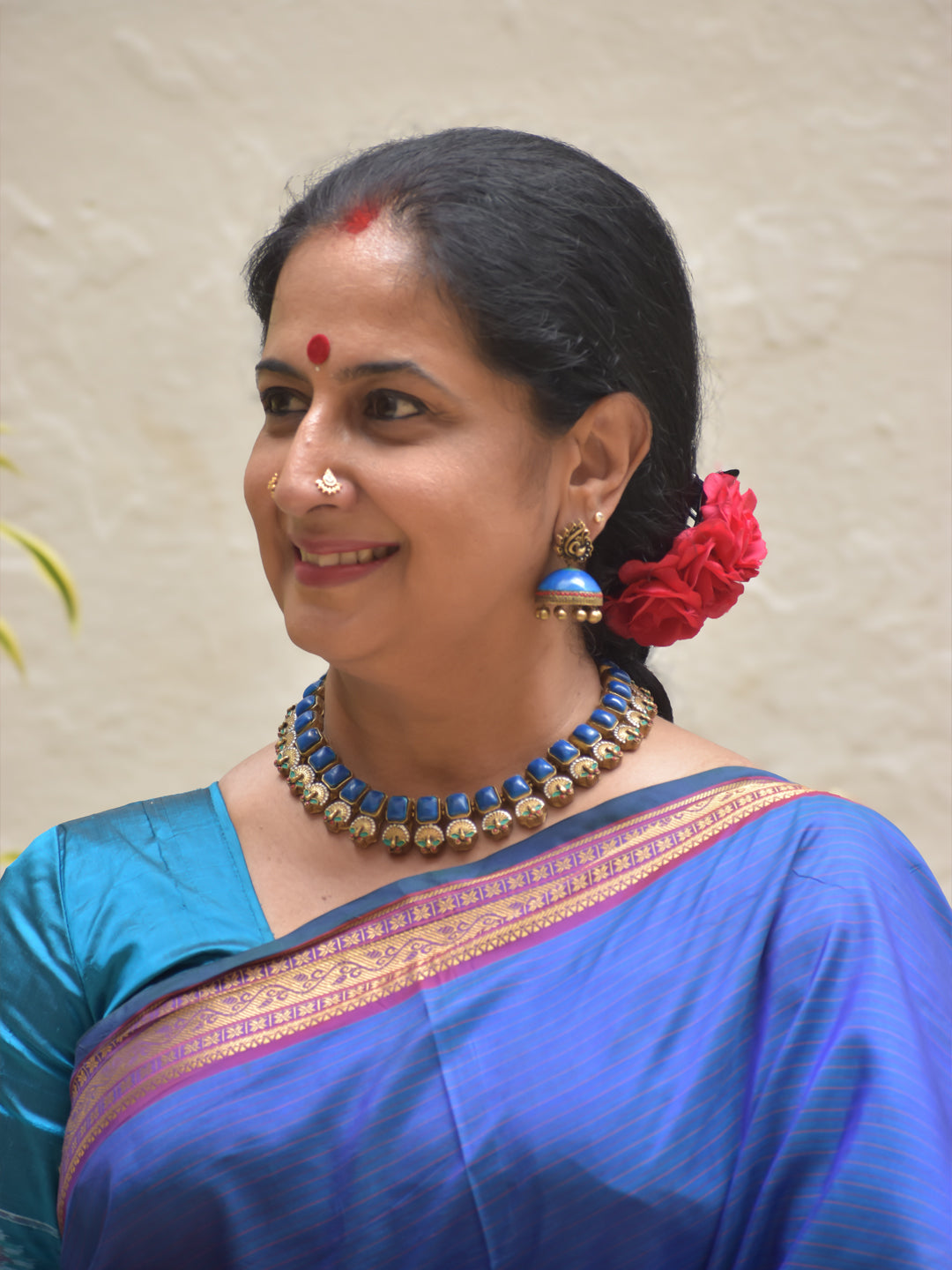 Neelmayura - Handcrafted Terracotta Peacock Necklace Set with Blue Stones and Hand-Painted Accents and Matching Earrings