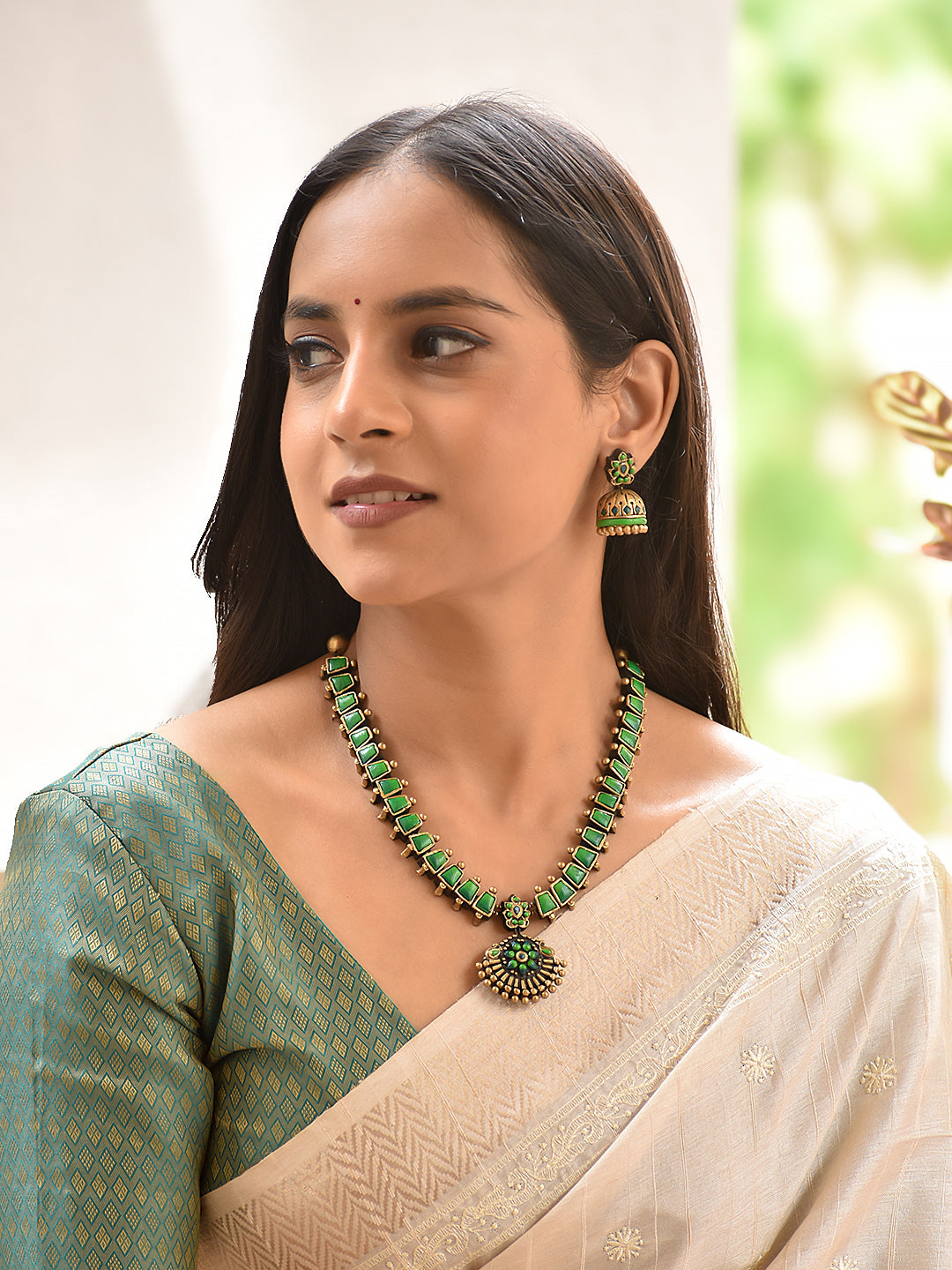 Harita — Green Stone Temple Long Necklace Set