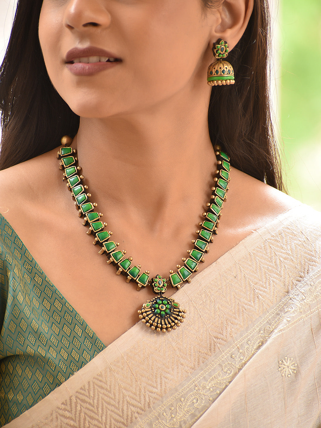 Harita — Green Stone Temple Long Necklace Set