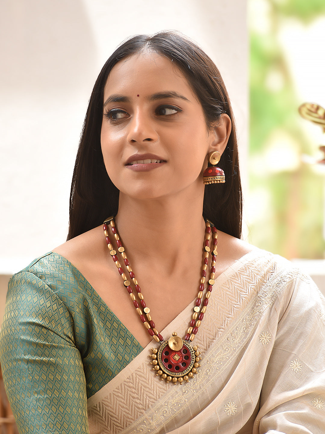 Rohini — Red Beaded Dual Layer Pendant Necklace Set