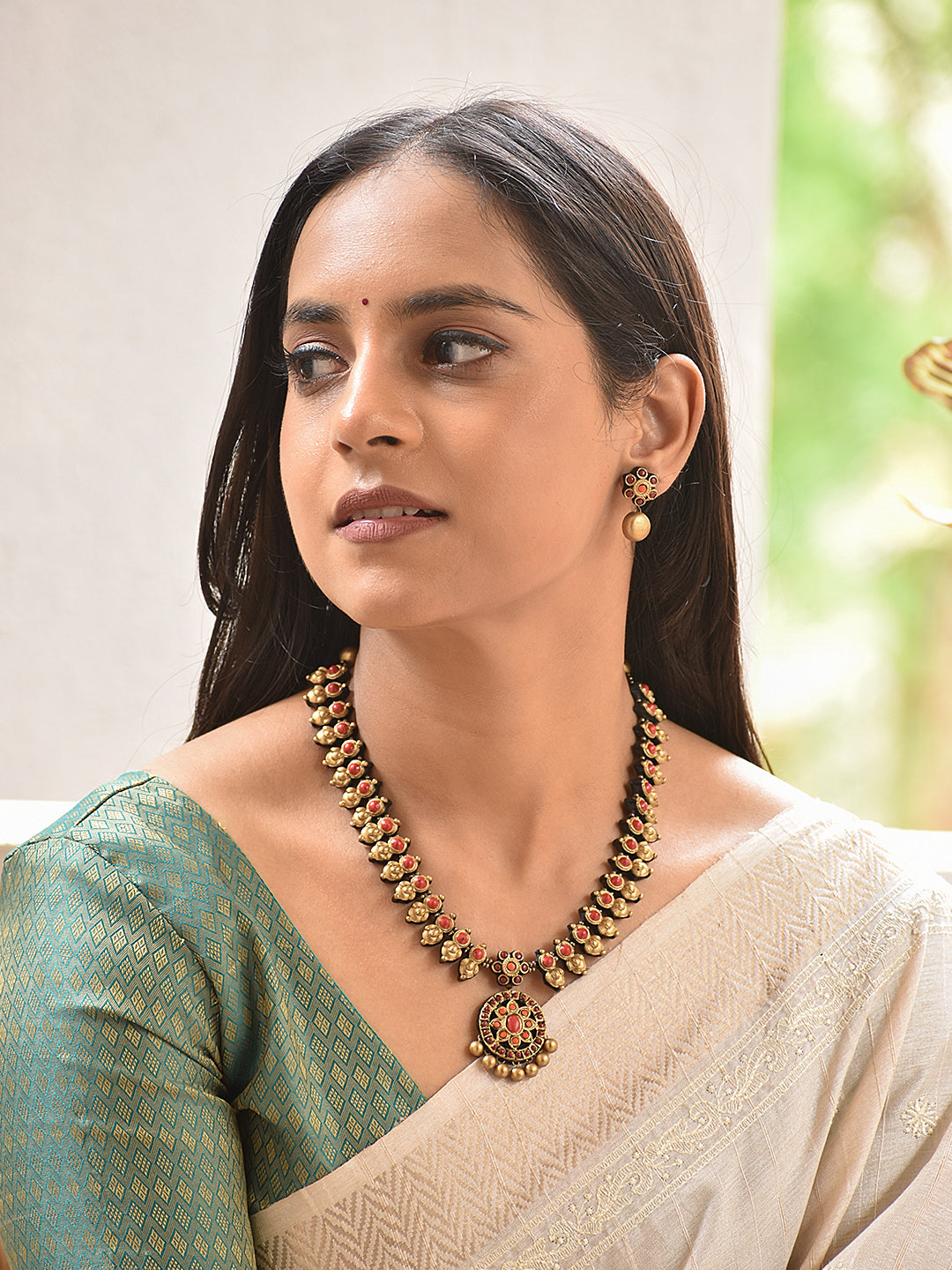 Pushpita — Floral Drop Pendant Necklace